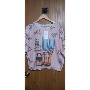 NWT! Renee's Quarter Sleeve Sweater Womens Size M Light Pink Shoes And Purse...